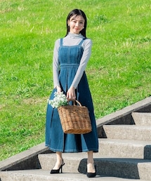 nissen | 小さいサイズ　綿100％配色ステッチデニムワンピース　低身長さん・小柄女性(ワンピース)