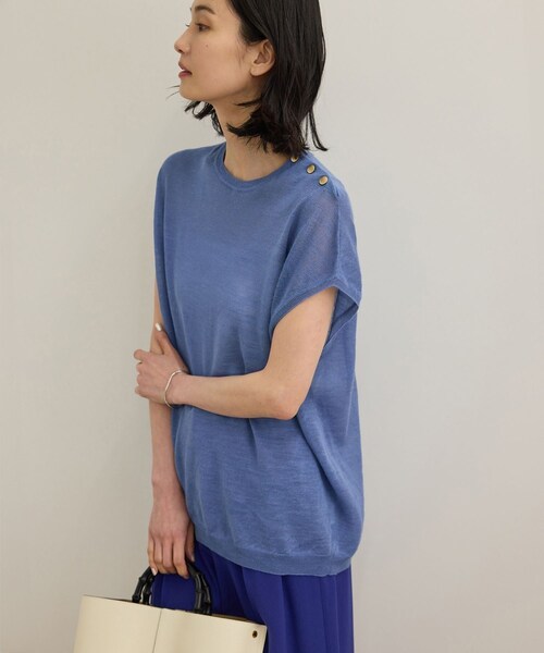 ROPE'（ロペ）の「ラミー フレンチスリーブプルオーバー/サマーニット（ニット/セーター・レディース・ベージュ/ネイビー/ブルー・F）」の3枚目の写真