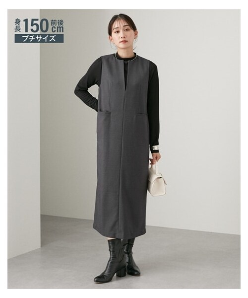 nissen（ニッセン）の「小さいサイズ　キーネックジャンパースカート　低身長さん・小柄女性（ワンピース・レディース・レンガ/チャコール/ブラウン・PSS/PS/PM/PL）」の4枚目の写真