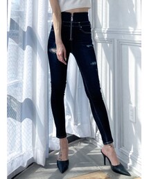 GYDA | H/WフロントGGファスナーダメージスキニーデニムパンツ(デニムパンツ)