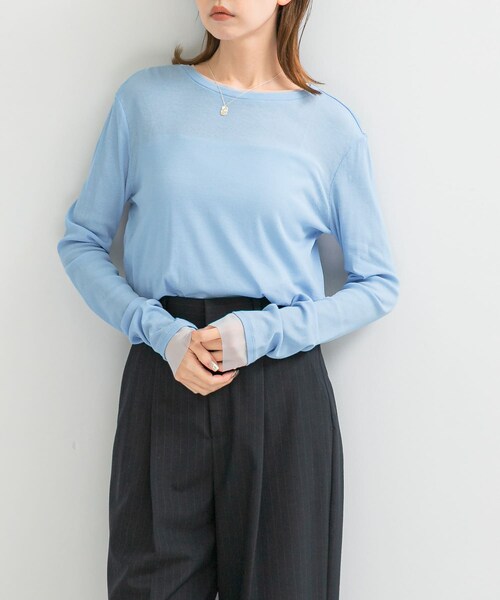 URBAN RESEARCH ROSSO（アーバンリサーチロッソ）の「シアードッキングカットソー（Tシャツ/カットソー・レディース・OFF/MOON STONE/NAVY・FREE）」の9枚目の写真