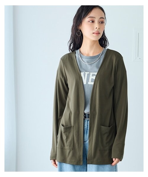 nissen（ニッセン）の「カットソーレギュラー丈カーディガン＜大きいサイズ有＞（カーディガン/ボレロ・レディース・モカブラウン/スモーキーパープル/ボルドー/グレー/黒/オフホワイト/カーキ/ネイビー/フェードブルー・3L/L/LL/4L/5L/6L/8L/10L/S/M）」の8枚目の写真