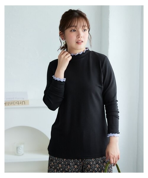 nissen（ニッセン）の「＜大きいサイズ＞配色メロウプチハイカットソートップス（Tシャツ/カットソー・レディース・ラベンダー×ピンク/黒×ラベンダー/モカ×黒/ネイビー×ダークブルー・L/LL/3L/4L/5L/6L/8L/10L）」の11枚目の写真
