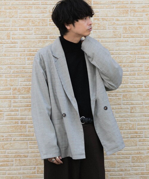 SENSE OF PLACE by URBAN RESEARCH（センスオブプレイスバイアーバンリサーチ）の「チェックダブルルーズジャケット（テーラードジャケット・メンズ・BEG×KHK・M/L）」の2枚目の写真