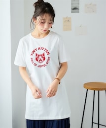nissen | 大きいサイズ 【ひんやりコットン】綿100%AラインプリントチュニックTシャツ(接触冷感・UVカット)(チュニック)