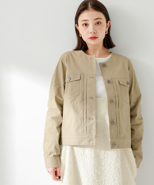 URBAN RESEARCH Sonny Label（アーバンリサーチサニーレーベル）の「ナチュラルストレッチノーカラーコットンジャケット（ノーカラージャケット・レディース・アイボリー/ブルーグレー/ベージュ・FREE）」の19枚目の写真