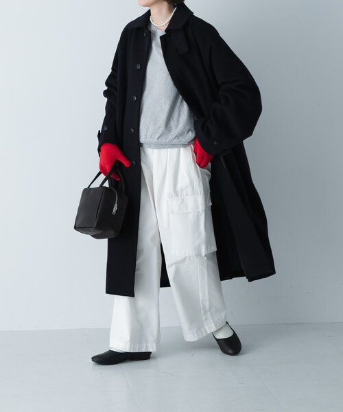 かぐれ（カグレ）の「ウールバルカラーコート（ステンカラーコート・レディース・NAVY/BLACK・Free）」の6枚目の写真