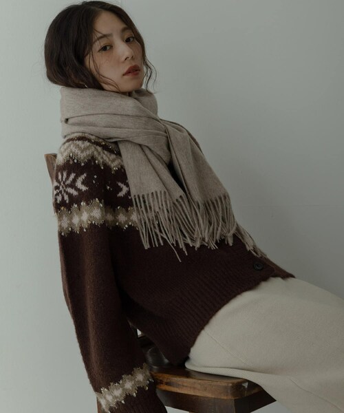 URBAN RESEARCH Sonny Label（アーバンリサーチサニーレーベル）の「大判ウールストール（マフラー・レディース・チャコール/Lグレー/ベージュ/ボルドー・One）」の5枚目の写真