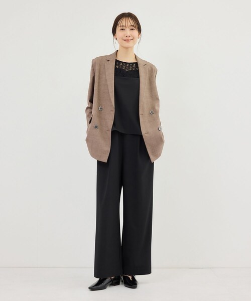 ROPE' PICNIC(ロペピクニック)の「メランジドビーチェックジャケット/セットアップ対応・防シワ・接触冷感(テーラードジャケット・レディース・ダークブラウン/ベージュ・F)」の10枚目の写真