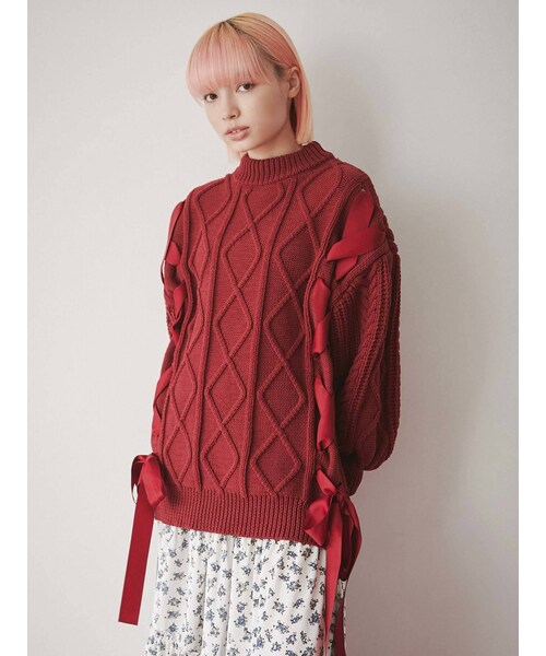 わんわんニットカーディガン　merry jenny 赤 merry jenny カーディガン bear cowichan knit レディース