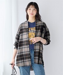 nissen | 大きいサイズ 吸湿発熱あたたかゆるシルエットバンドカラーネルシャツ(シャツ/ブラウス)