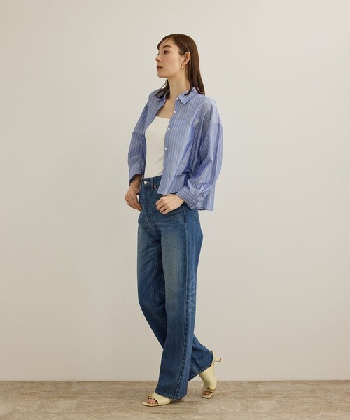 ROPE'（ロペ）の「【洗える】コットンシアークロップドシャツブラウス（シャツ/ブラウス・レディース・ブラック/ホワイト/ブルー系・36/38）」の9枚目の写真