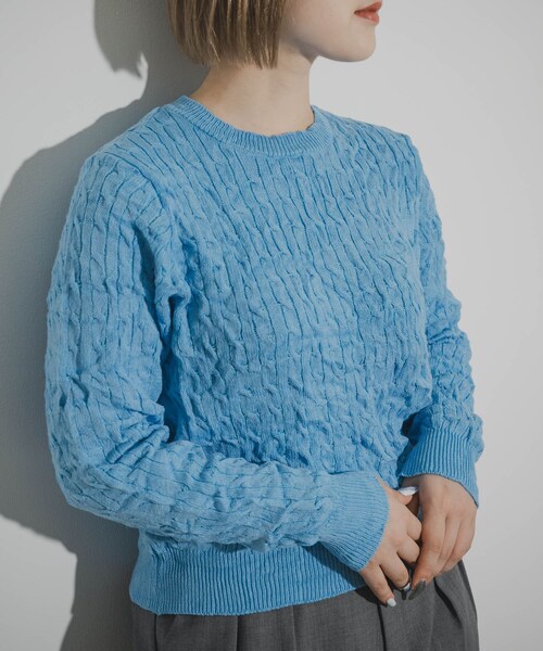 THE GOODLAND MARKET（ザグッドランドマーケット）の「COOHEM　CRUSHED CABLE KNIT PULLOVER（ニット/セーター・レディース・19BLACK/60SAX/24ORANGE・Free）」の14枚目の写真