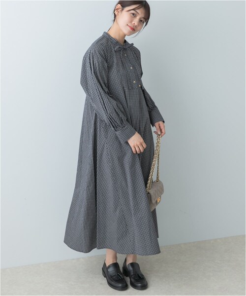 URBAN RESEARCH ROSSO（アーバンリサーチロッソ）の「F by ROSSO　チェックリボンシャツワンピース（ワンピース・レディース・OFF WHITE/KHAKI/NAVY・FREE）」の6枚目の写真