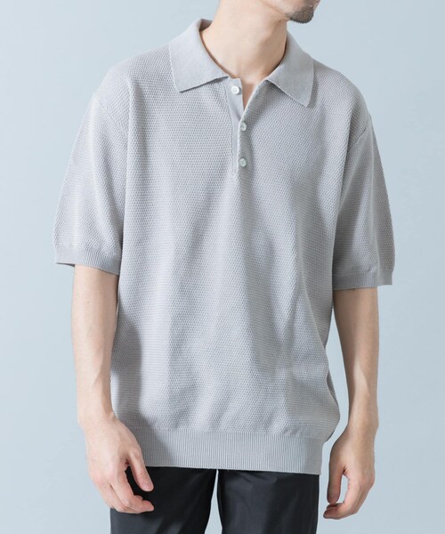 URBAN RESEARCH ROSSO（アーバンリサーチロッソ）の「『WEB限定』変形カノコ半袖ニットポロ（ポロシャツ・メンズ・BLACK/NAVY/KHAKI/LIGHT GRAY・M/L）」の19枚目の写真