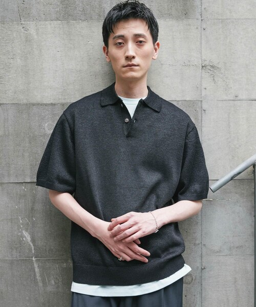 URBAN RESEARCH DOORS(アーバンリサーチドアーズ)の「『洗濯可/UVカット』『URTECH』Aircare ショートスリーブニットポロ(ニット/セーター・メンズ・BLACK/GRAY・M/L/XL)」の9枚目の写真
