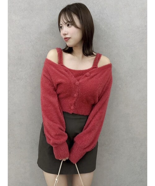 dazzlin（ダズリン）の「ミニシャギーラメニットキャミ（キャミソール・レディース・グレー/レッド/ピンク/ベージュ/ミックス・F）」の3枚目の写真