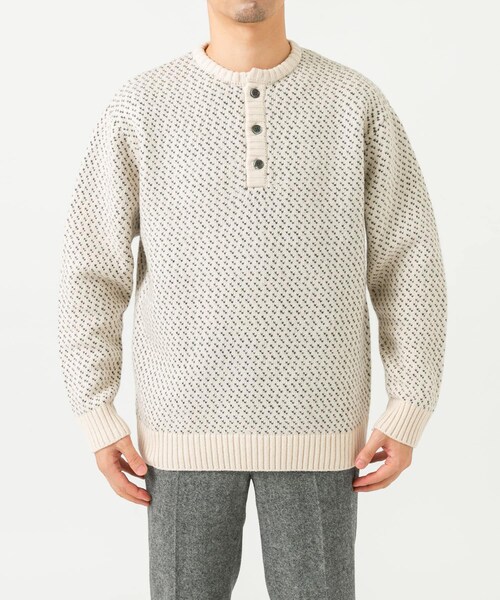 URBAN RESEARCH ROSSO（アーバンリサーチロッソ）の「『XLサイズあり』バーズアイ柄ヘンリーネックニット（ニット/セーター・メンズ・IVORY/BLACK/GREIGE/NAVY/GRAY・S/M/L/XL）」の14枚目の写真