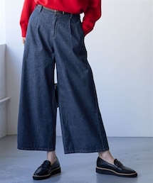 nissen | ＜大きいサイズ＞綿１００％アンクル丈デニムワイドパンツ（ゆったりヒップ）(スウェットパンツ)