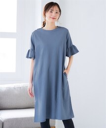 nissen | 袖フリルカットソーロング丈ワンピース【カレンデュラオイル加工】（接触冷感）(ワンピース)