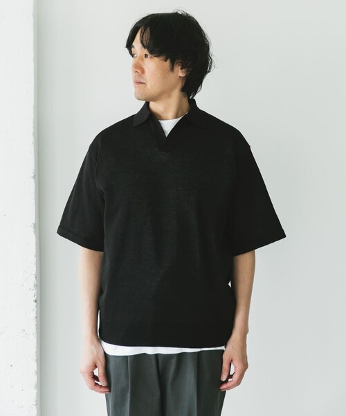 URBAN RESEARCH DOORS（アーバンリサーチドアーズ）の「リネン混ハイゲージ スキッパーニットポロシャツ（ポロシャツ・メンズ・BLACK/BLUE・M/L）」の12枚目の写真