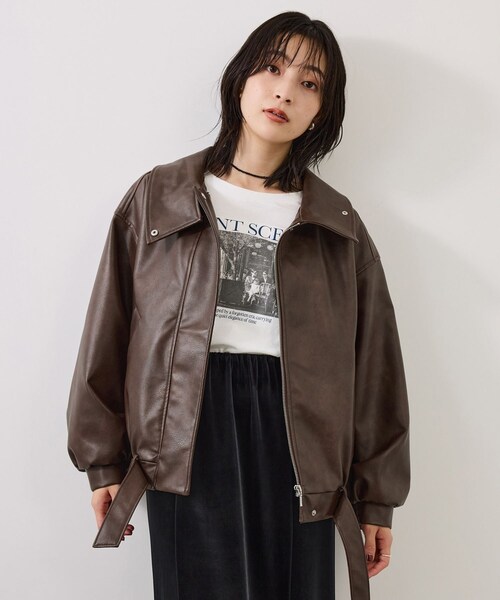 VIS（ビス）の「フェイクレザースタンドブルゾン（ブルゾン・レディース・ブラック/ダークブラウン/ピンク・F）」の18枚目の写真