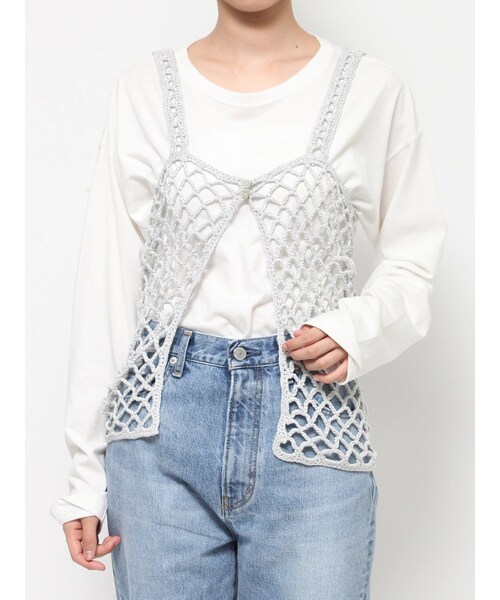 Ungrid（アングリッド）の「2wayかぎ針ニットキャミ（キャミソール・レディース・ブラック/シルバー・F）」の3枚目の写真