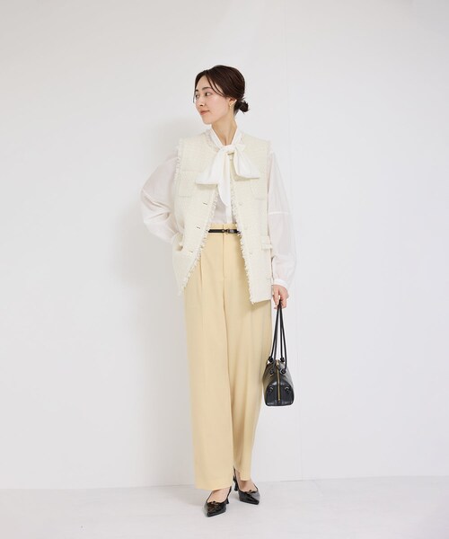 ROPE'（ロペ）の「ポプリンセンタープレスパンツ/セットアップ対応（その他パンツ・レディース・ブラック/クリーム系・36/38）」の7枚目の写真