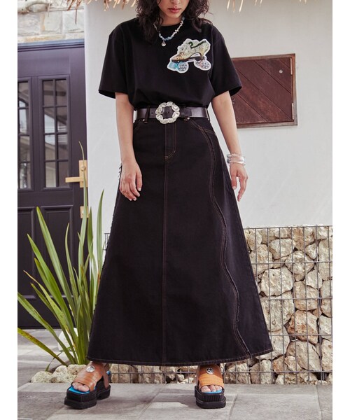 PAMEO POSE(パメオポーズ)の「Waves Denim Skirt(デニムスカート・レディース・ブラック/インディゴ・S/M/F)」の12枚目の写真