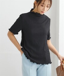 nissen | 衿フリル5分袖シャーリングカットソートップス(Tシャツ/カットソー)