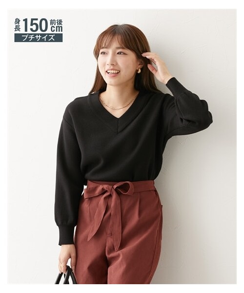 nissen（ニッセン）の「小さいサイズ　スウェットライクVネックニット　低身長さん・小柄女性（ニット/セーター・レディース・ミルクベージュ/杢グレー/バーガンディー/ブラック/杢モカ/オートミール杢・PSS/PS）」の2枚目の写真