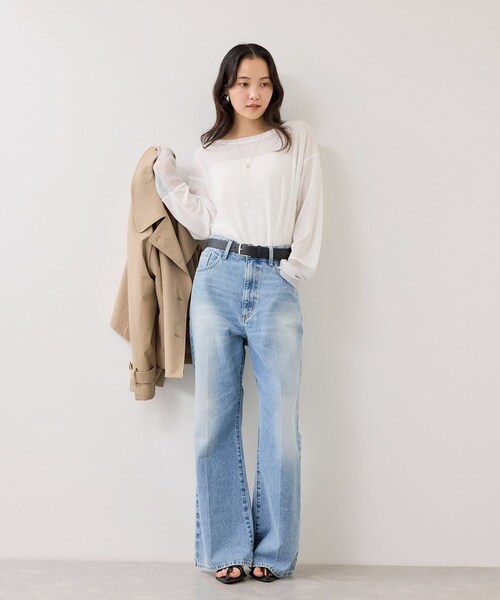 VIS（ビス）の「ラメメッシュスリーブ切り替えシアーロンT（Tシャツ/カットソー・レディース・ブラック/ライトグレー/ホワイト/ピンク・F）」の14枚目の写真