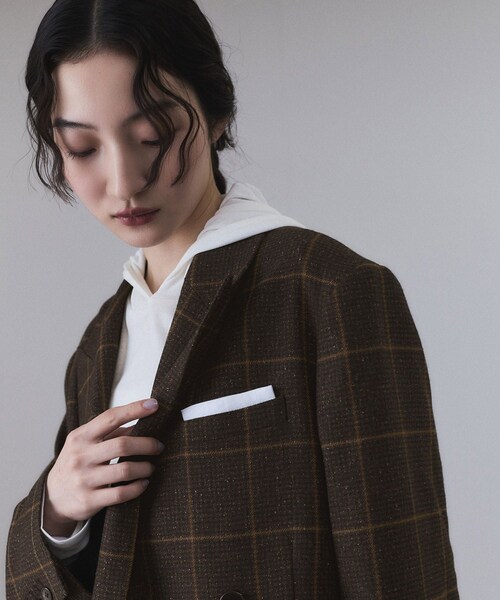 ADAM ET ROPE'（アダムエロペ）の「ダブルブレストツイード＆チェックジャケット（テーラードジャケット・レディース・グレー/ブラウン・36/38）」の17枚目の写真