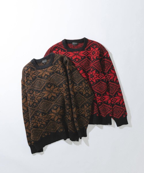 EKAL（エカル）の「ノルディックニットプルオーバー（ニット/セーター・メンズ・ブラウン/レッド・M/L）」の4枚目の写真
