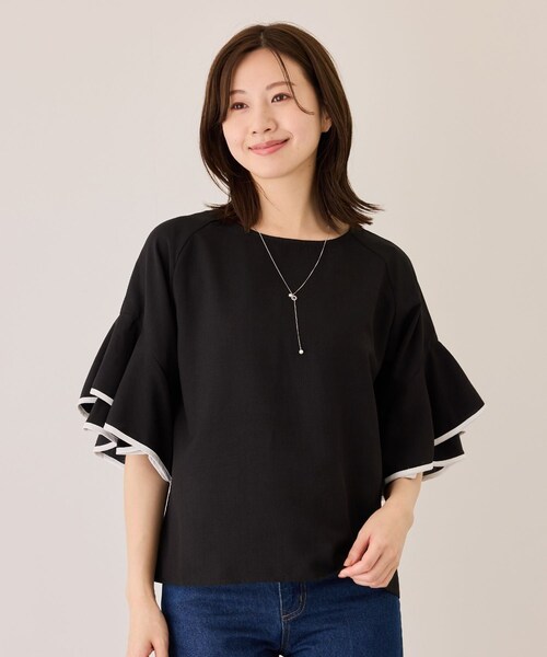 Jayro(ジャイロ)の「袖フレアブラウス(シャツ/ブラウス・レディース・ブラック/ホワイト系/ライトグリーン・M)」の5枚目の写真