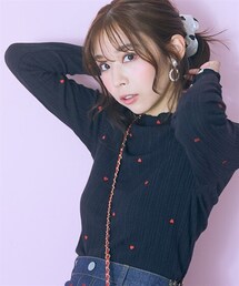 marun | ＜大きいサイズ＞オリジナルハート刺しゅうリブカットソー marun(Tシャツ/カットソー)