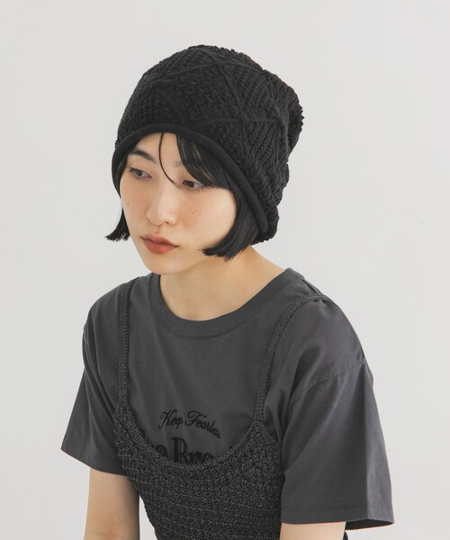 KBF（ケイビーエフ）の「パターンイージーニットビーニー（ニットキャップ/ビーニー・レディース・IVORY/BLACK・One）」の3枚目の写真