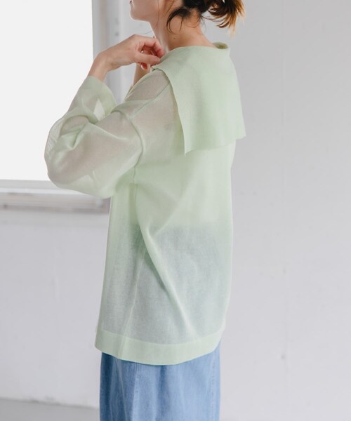 URBAN RESEARCH DOORS(アーバンリサーチドアーズ)の「FORK&SPOON セーラーカラーシアーニットプルオーバー(その他トップス・レディース・BLACK/LIME・1)」の9枚目の写真