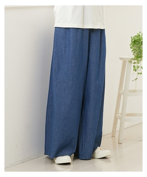 nissen（ニッセン）の「【産前・産後】綿１００％デニム　ウエストリボンワイドパンツ（マタニティウェア/グッズ・レディース・ネイビー/ブルー・マタニティM/マタニティL/マタニティLL/マタニティ3L/マタニティ4L/マタニティ5L/マタニティ6L）」の7枚目の写真