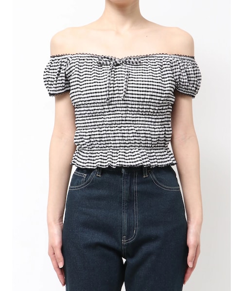 EMODA（エモダ）の「LACE POINT OFF SHOUKDER TOP（Tシャツ/カットソー・レディース・ホワイト/ブラウン/ライトミックス・F）」の11枚目の写真