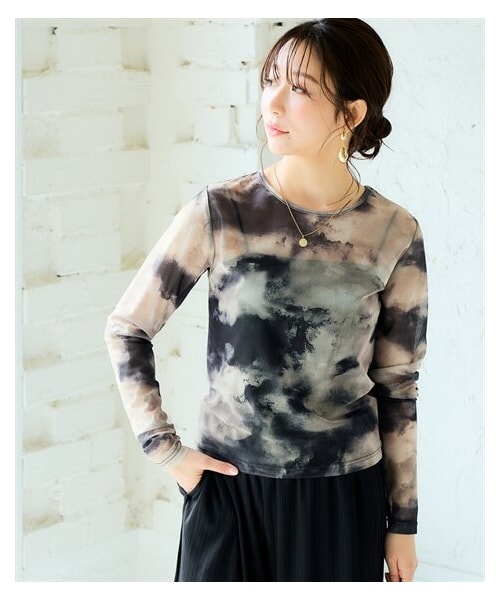 nissen（ニッセン）の「ニュアンス柄シアートップス＜大きいサイズ有＞（Tシャツ/カットソー・レディース・モカ系/黒系・S/M/L/LL/3L）」の8枚目の写真