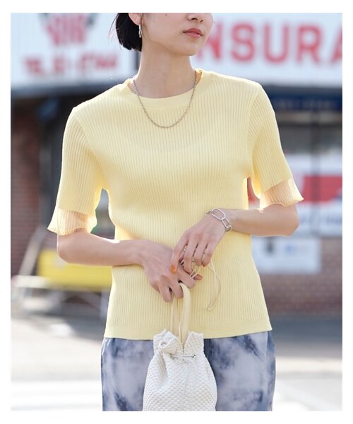 nissen（ニッセン）の「＜大きいサイズ＞ 袖口シアーリブトップス（Tシャツ/カットソー・レディース・黒/アイボリー・L/LL/3L/4L/5L/6L/8L/10L）」の4枚目の写真