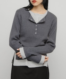 KBF | レイヤードライクヘンリーニット(ニット/セーター)