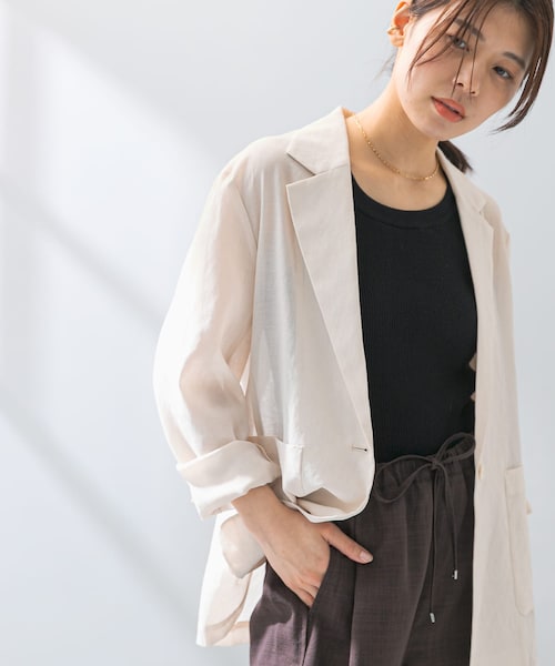 URBAN RESEARCH ROSSO（アーバンリサーチロッソ）の「F by ROSSO　シアーシャツジャケット（テーラードジャケット・レディース・MOCHA/L/BEIGE・FREE）」の2枚目の写真