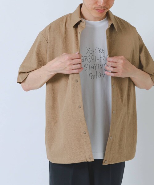 ITEMS URBANRESEARCH（アイテムズ アーバンリサーチ）の「『接触冷感/イージーケア/吸水速乾/撥水/防汚』高機能シアサッカー サイドストレージシャツ(楽着シリーズ)（シャツ/ブラウス・メンズ・BLACK/BEIGE/L.BLUE・M/L）」の18枚目の写真