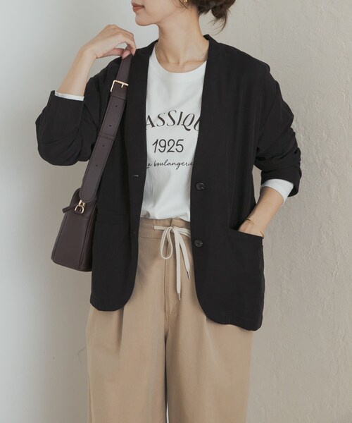 URBAN RESEARCH DOORS（アーバンリサーチドアーズ）の「ノーカラージャケット（ノーカラージャケット・レディース・GREIGE/BLACK・M）」の14枚目の写真