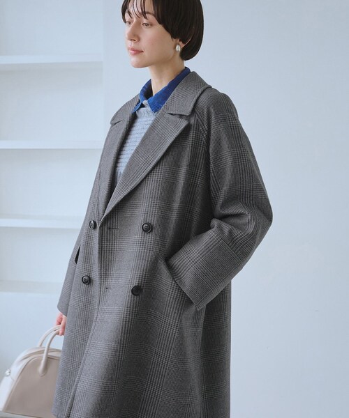 ROPE' PICNIC（ロペピクニック）の「ジャージメルトン無地＆チェックオーバーPコート/一部WEB限定カラー・リンクコーデ（ピーコート・レディース・ブラック/ブラック系/グレー系/ダークブラウン/ベージュ・M/S）」の4枚目の写真