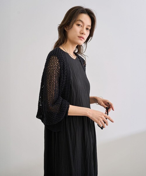 ROPE'（ロペ）の「【洗える】テープヤーンメッシュニットボレロ（カーディガン/ボレロ・レディース・ブラック/ベージュ・F）」の7枚目の写真