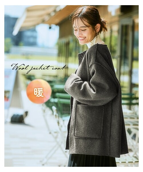 nissen（ニッセン）の「軽量リバーシブルリングウールライクジャケットコート＜大きいサイズ有＞（ジャケット/アウター・レディース・ベージュ/グレージュ/チャコールグレー/スミクロ/黒・S/M/L/LL/3L/4L/5L/6L）」の3枚目の写真