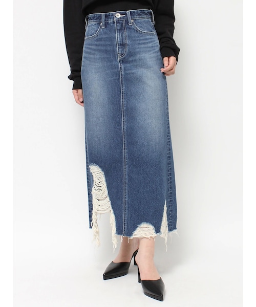HEM ダメージデザイン デニム ロングスカート
